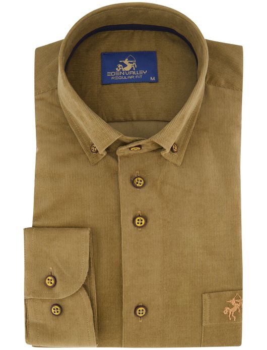 Corduroy Eden Valley overhemd normale fit bruin