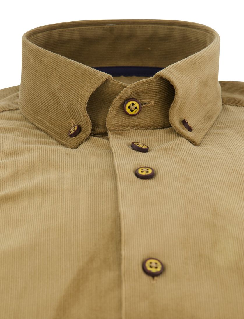 Normale fit overhemd Eden Valley corduroy bruin rib