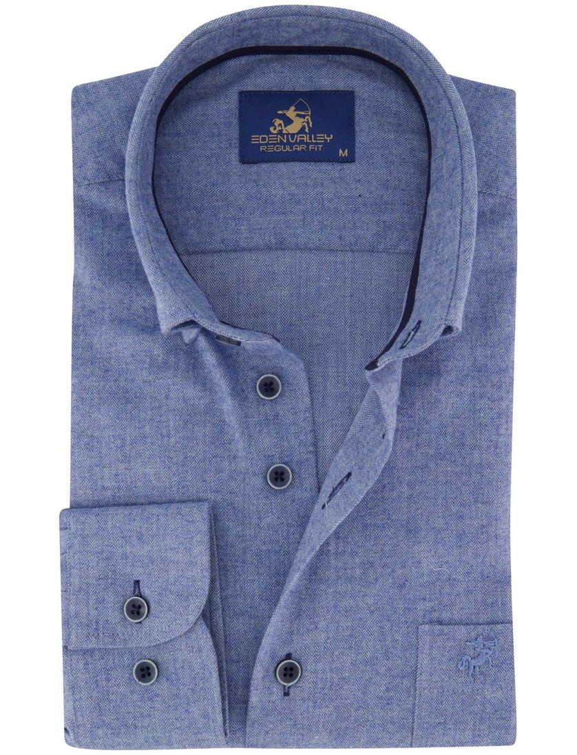 Katoenen Eden Valley normale fit overhemd blauw
