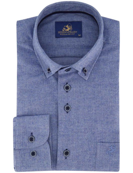 Blauw overhemd Eden Valley normale fit katoen