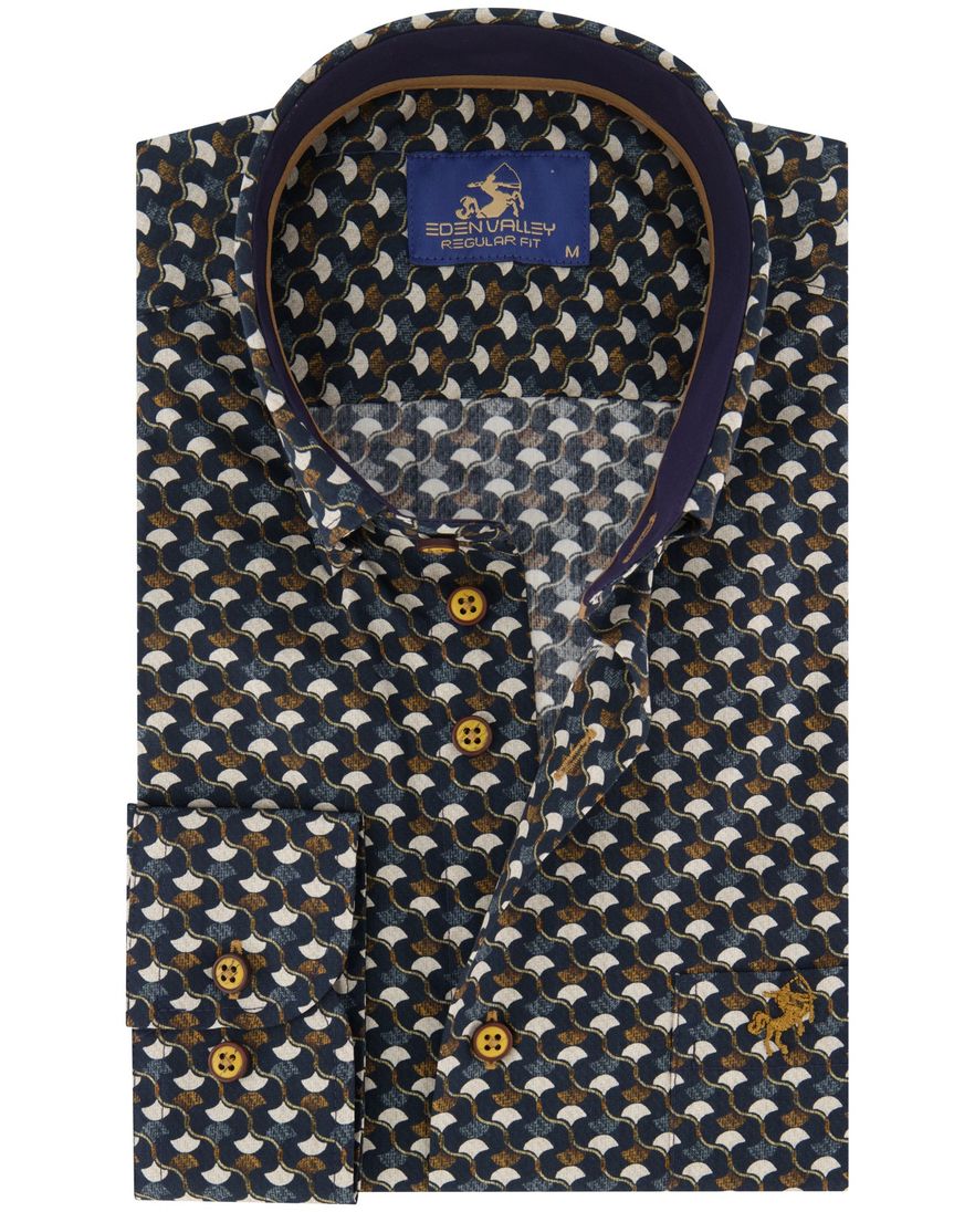 Eden Valley regular fit casual overhemd bruin navy geprint