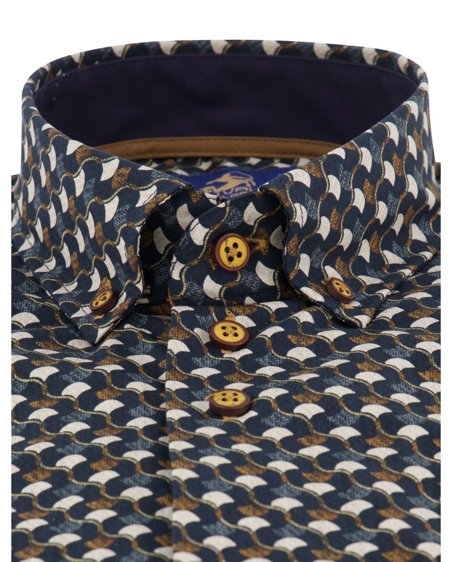 Eden Valley regular fit casual overhemd bruin navy geprint