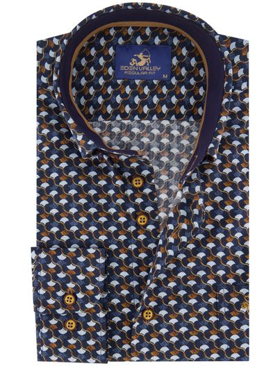 Eden Valley Eden Valley regular fit casual overhemd oranje navy katoen