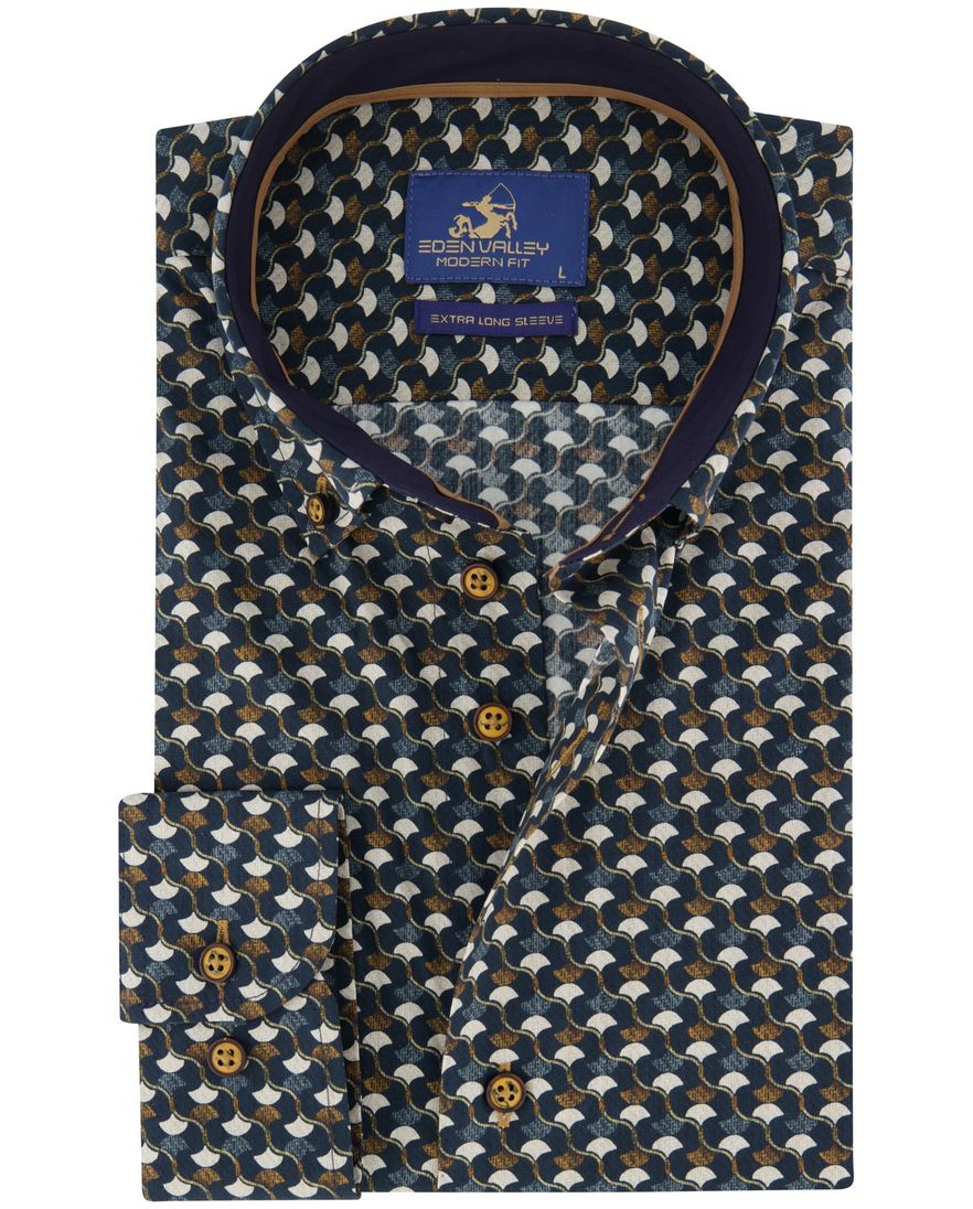 Eden Valley Overhemd Mouwlengte7 donkerblauw print modern fit