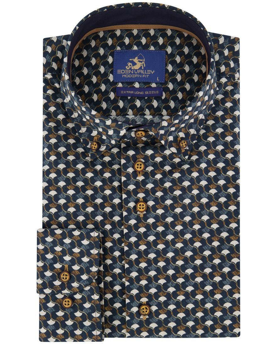 Eden Valley Overhemd Mouwlengte7 donkerblauw print modern fit