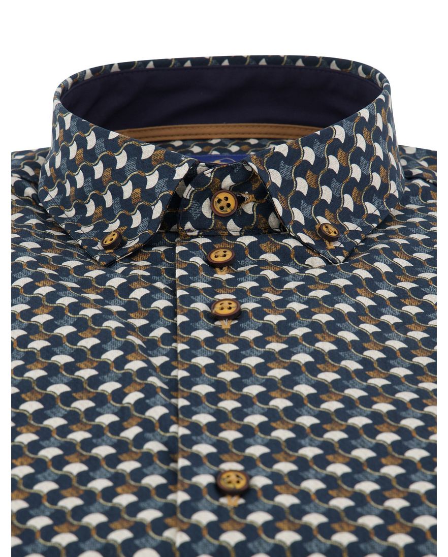 Eden Valley Overhemd Mouwlengte7 donkerblauw print modern fit
