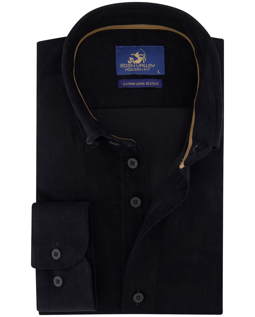 Eden Valley overhemd ml 7 zwart corduroy modern fit