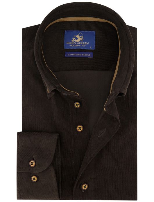 Eden Valley corduroy mouwlengte 7 overhemd bruin