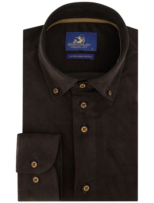 Eden Valley corduroy mouwlengte 7 overhemd bruin