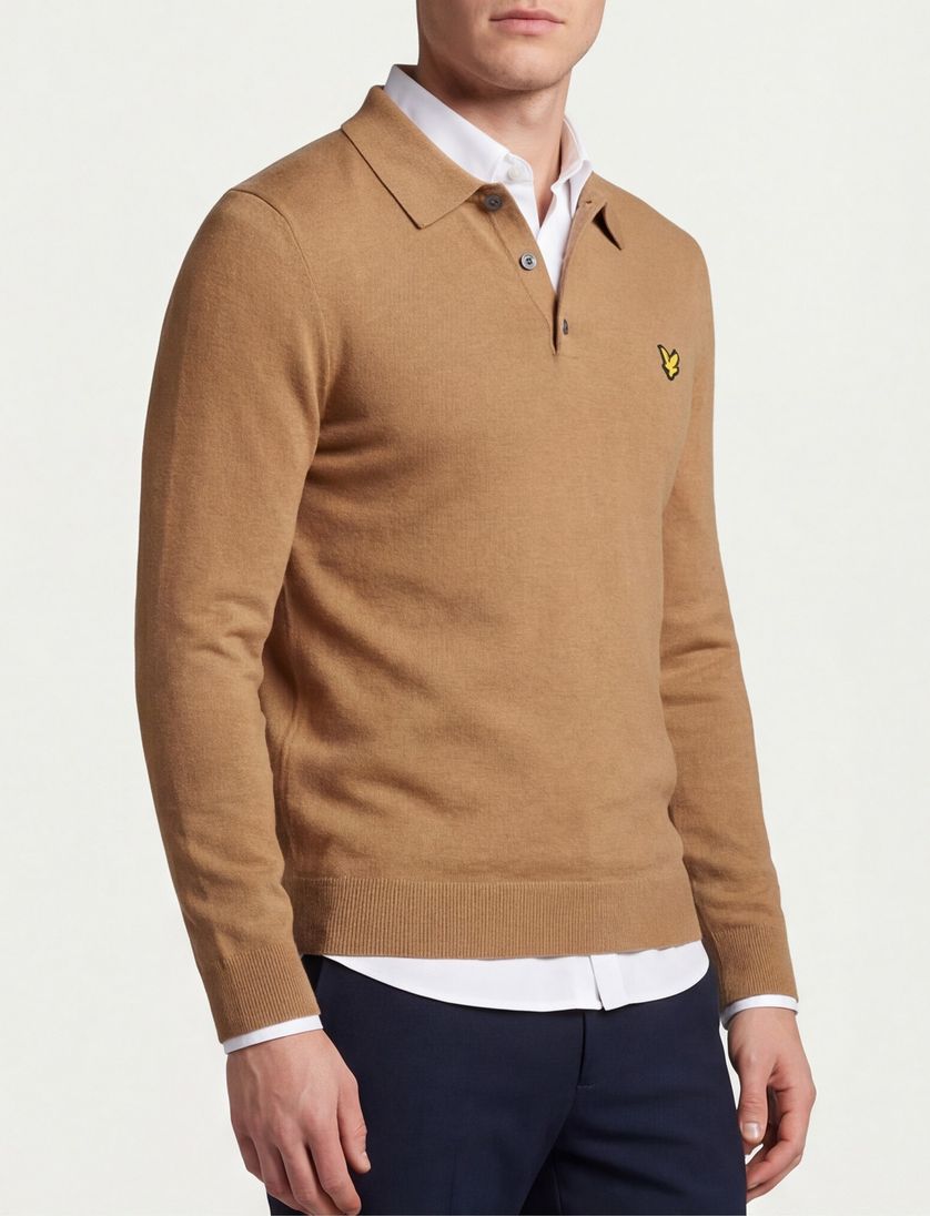 Bruine lange mouwen polo Lyle & Scott normale fit