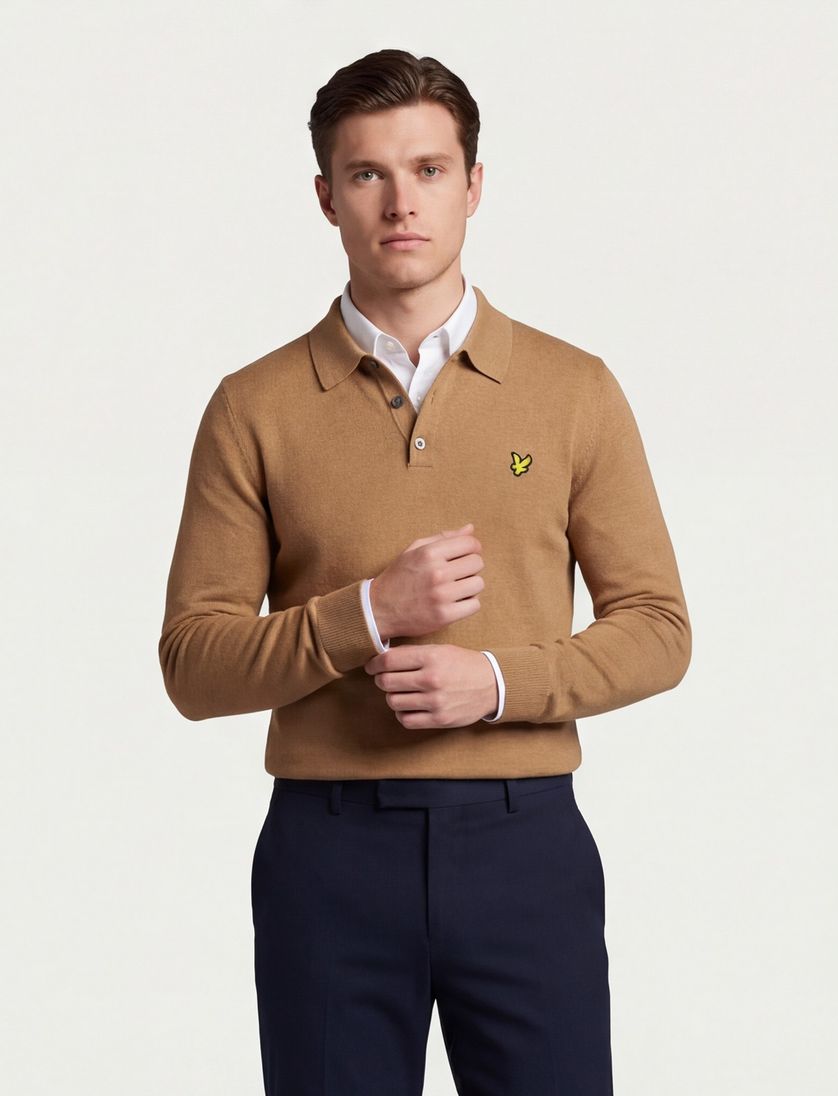 Bruine lange mouwen polo Lyle & Scott normale fit