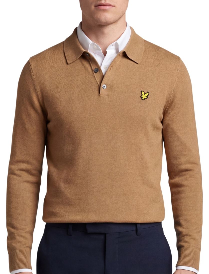 Bruine lange mouwen polo Lyle & Scott normale fit