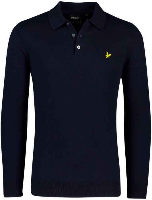 Lyle & Scott lange mouw polo donkerblauw 3-knoops