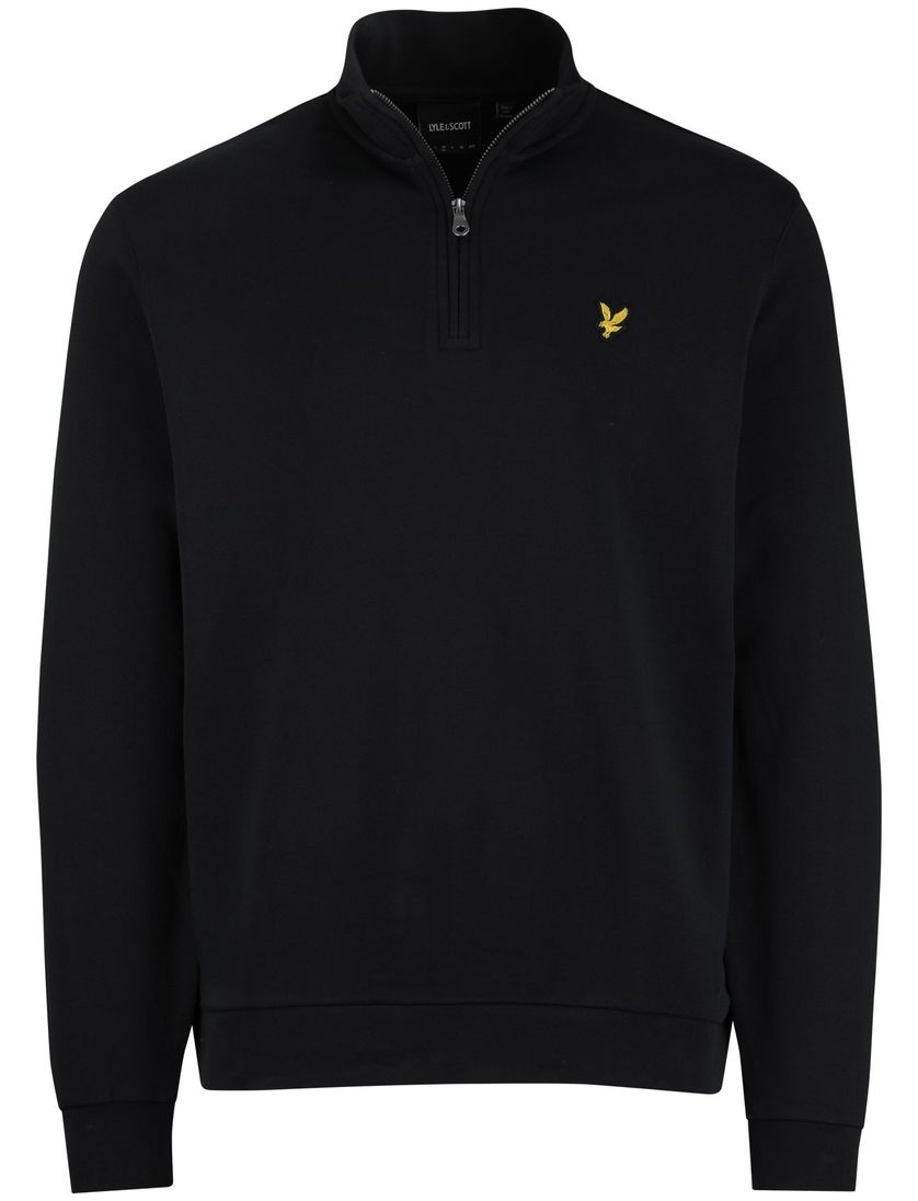 Lyle & Scott half zip trui donkerblauw katoen effen