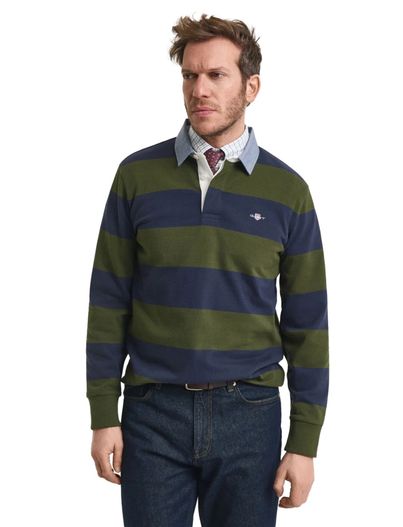 Gant katoenen trui Gant donkerblauw groen gestreept normale fit