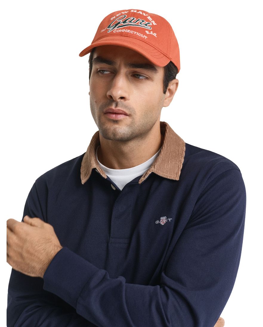 Gant trui donkerblauw effen normale fit katoen