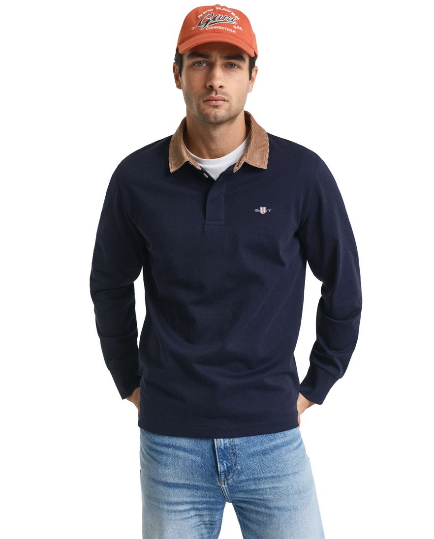 Gant trui donkerblauw effen normale fit katoen