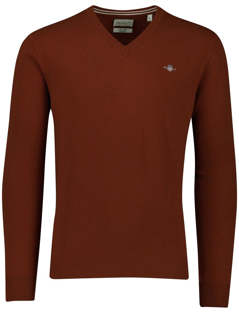 Gant trui oranje lamswol gebreid v hals lange mouwen