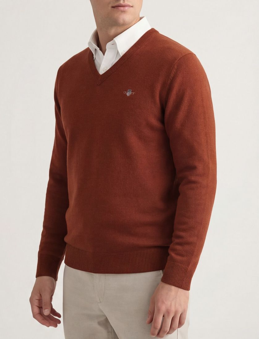 Gant trui oranje lamswol gebreid v hals lange mouwen