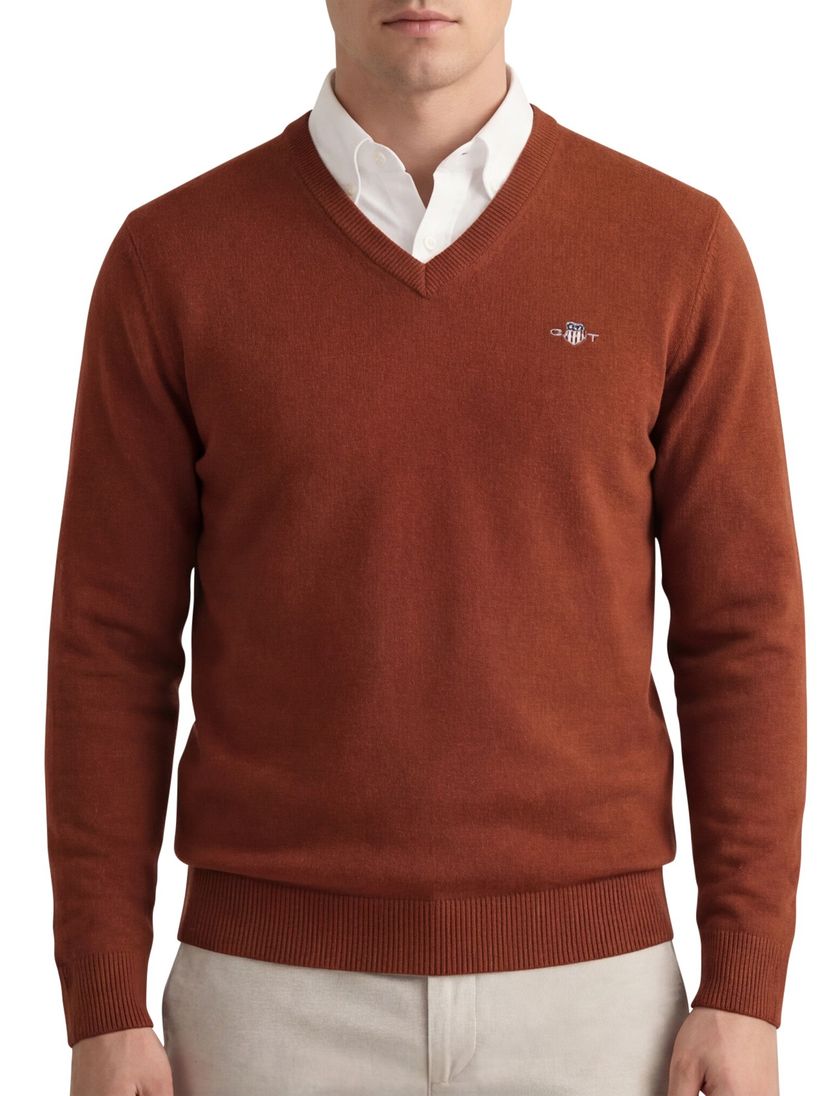 Gant trui oranje lamswol gebreid v hals lange mouwen