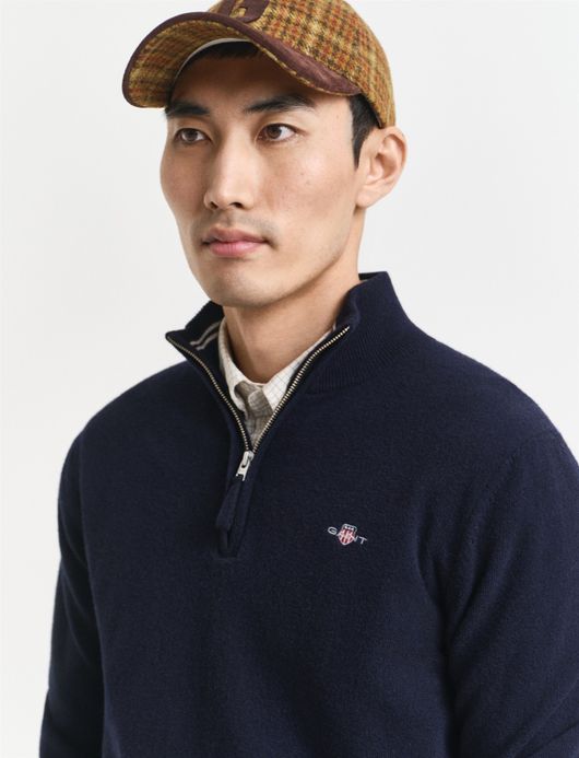 Gant trui donkerblauw effen normale fit lamswol