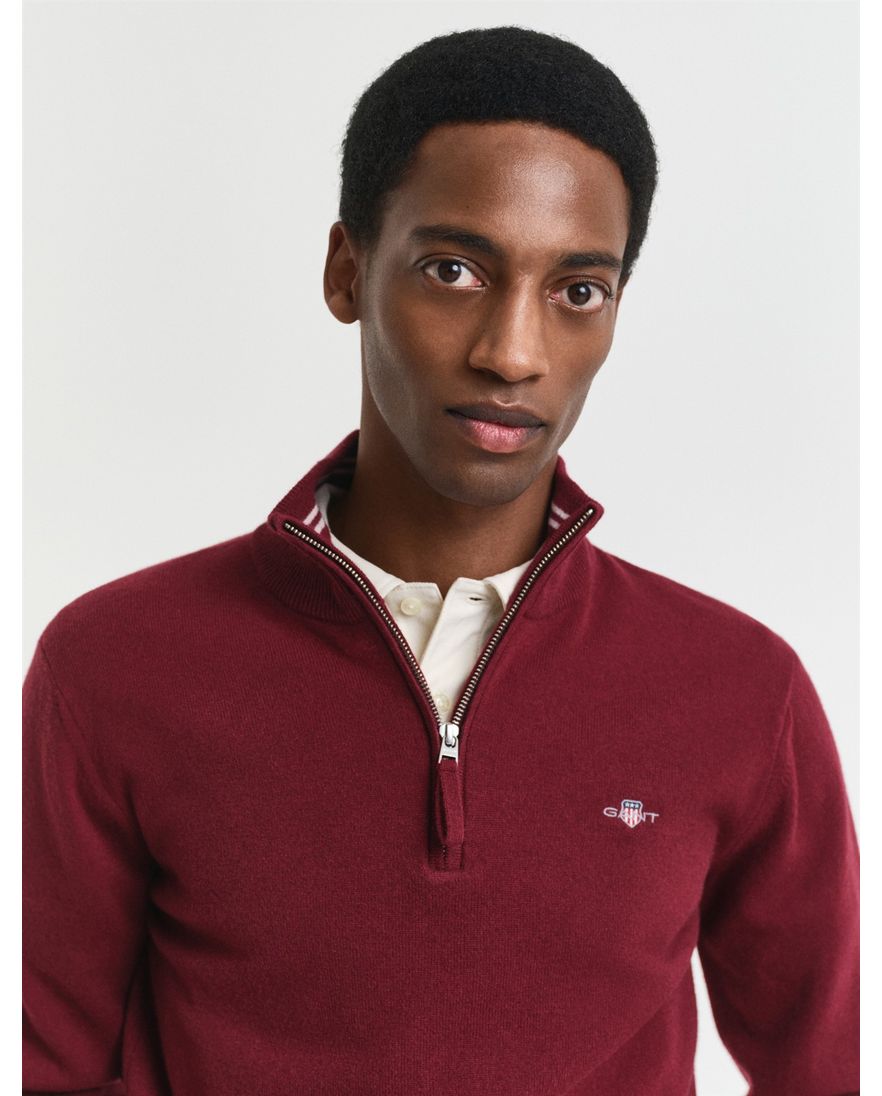 Gant Half Zip trui Bordeaux 100% lamswol