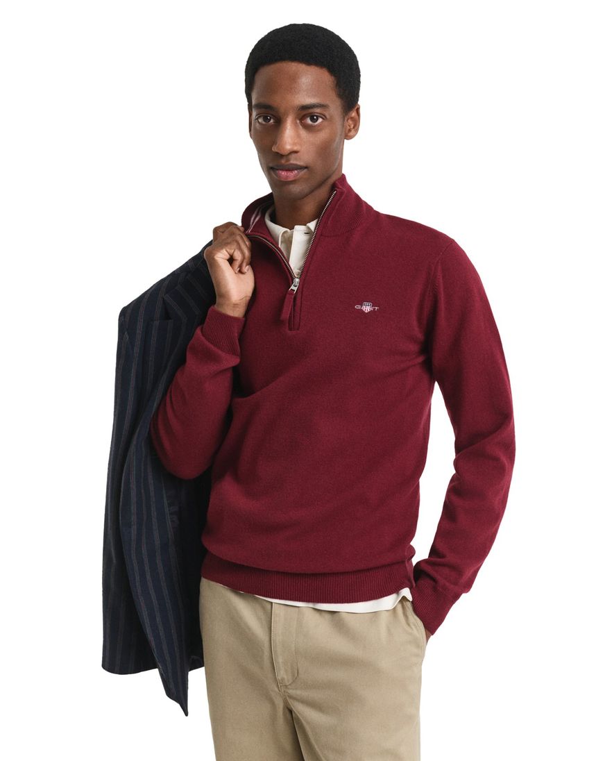 Gant Half Zip trui Bordeaux 100% lamswol