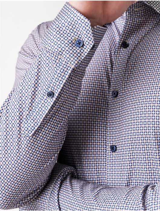 Desoto kent overhemd blauw geprint katoen