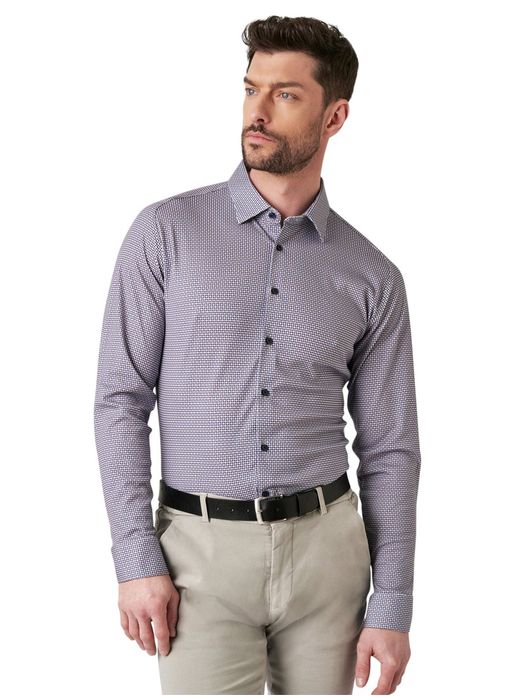 Desoto kent overhemd blauw geprint katoen