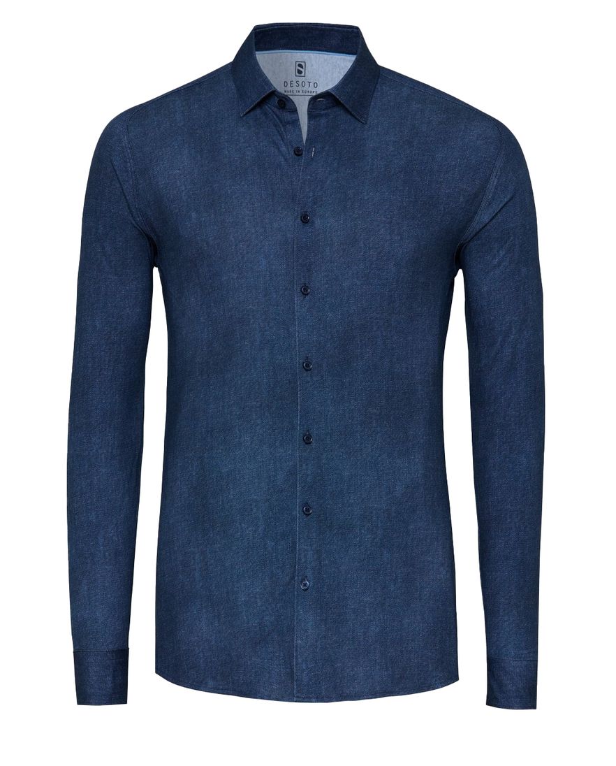 Desoto overhemd blauw gemêleerd Casual Kent lange mouw