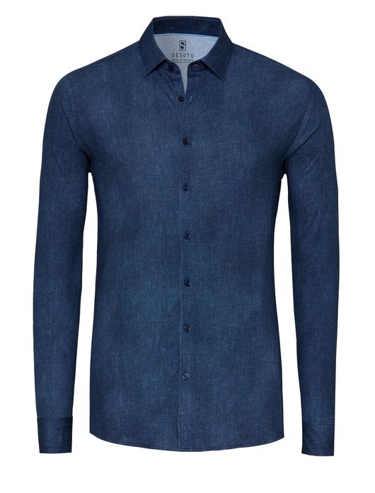 Desoto overhemd blauw gemêleerd Casual Kent