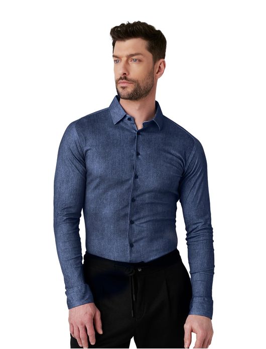 Desoto overhemd blauw gemêleerd Casual Kent