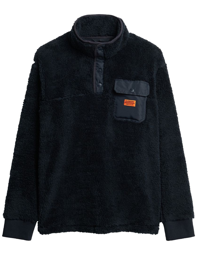 Trui Superdry fleece Donkerblauw Half Zip Knopen