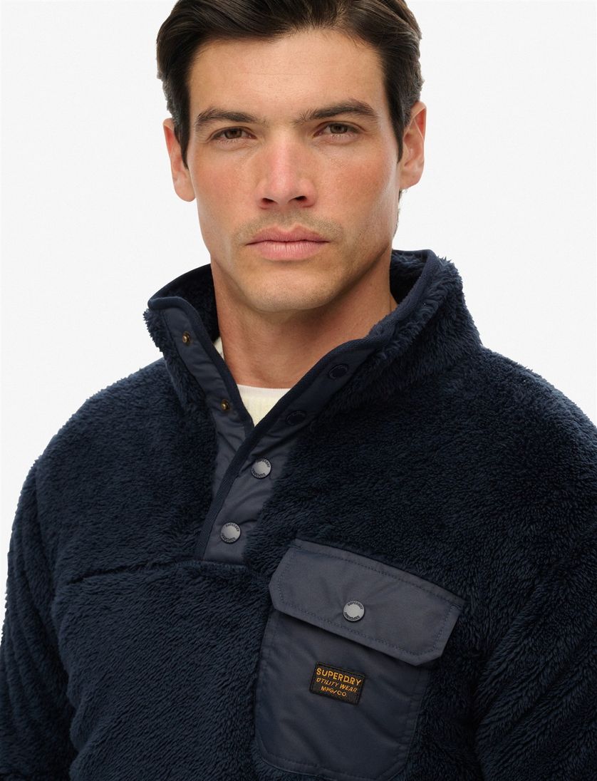 Trui Superdry fleece Donkerblauw Half Zip Knopen