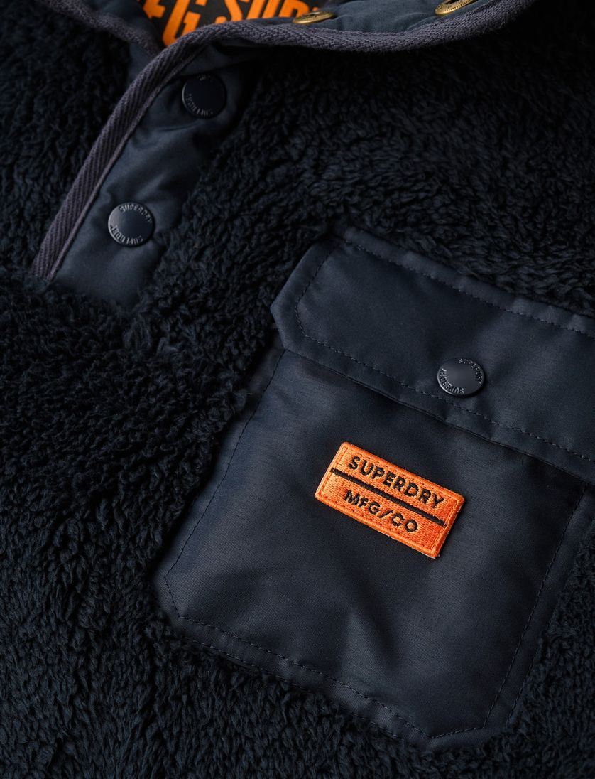 Trui Superdry fleece Donkerblauw Half Zip Knopen