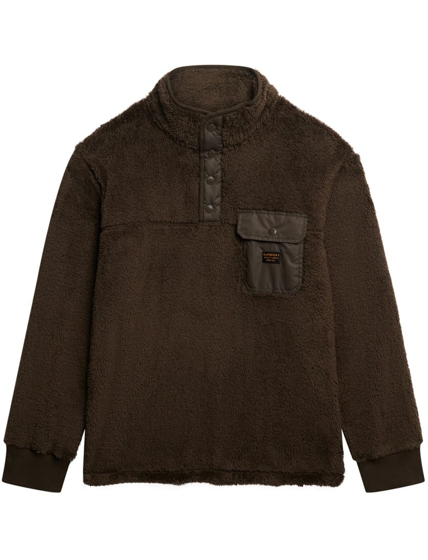 Superdry sweater fleece bruin met borstzak