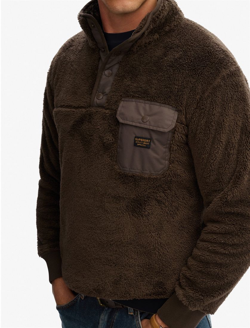Superdry sweater fleece bruin met borstzak