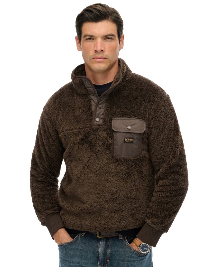 Superdry sweater fleece bruin met borstzak