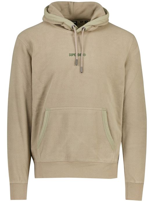 Superdry Hoodie Beige fleece groen logo effen