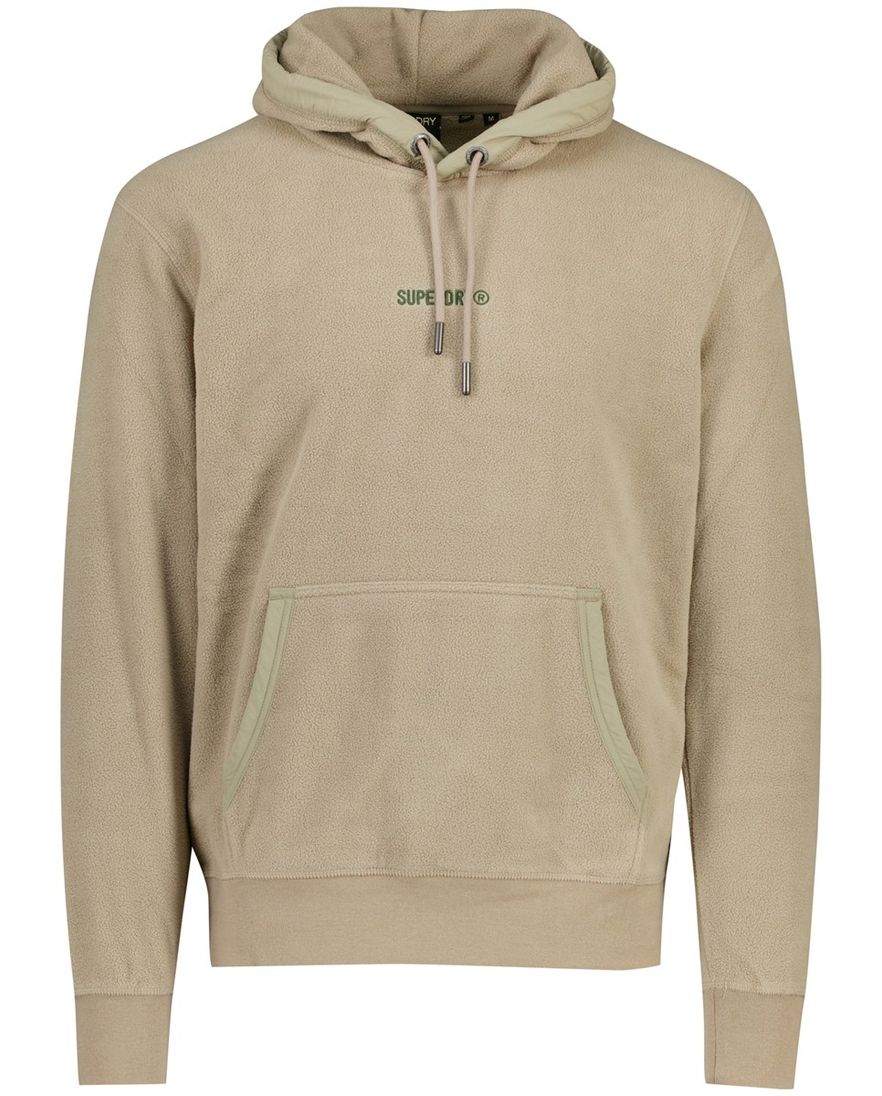 Superdry Hoodie Beige fleece groen logo effen