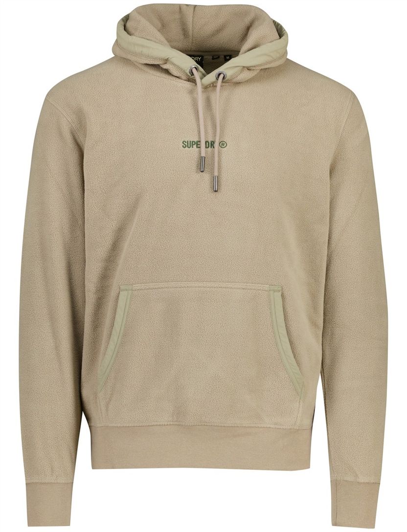 Superdry Hoodie Beige fleece groen logo met capuchon