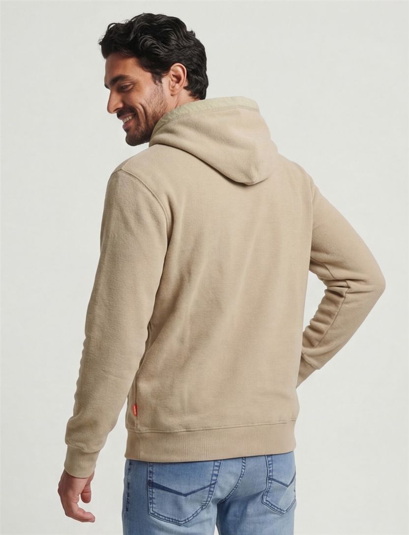 Superdry Hoodie Beige fleece groen logo met capuchon
