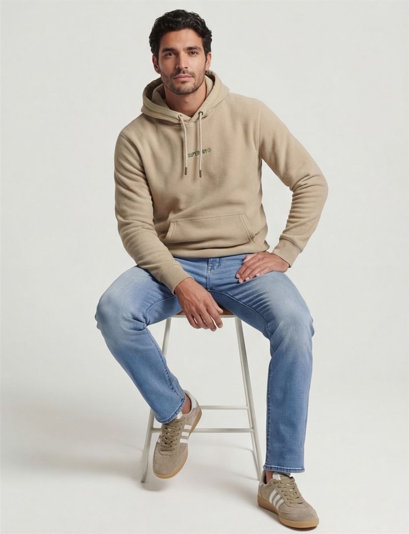 Superdry Hoodie Beige fleece groen logo met capuchon
