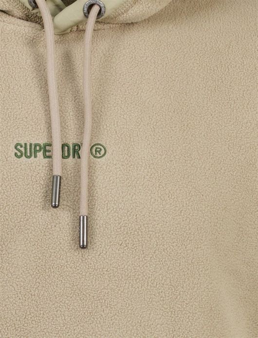 Superdry Hoodie Beige fleece groen logo effen