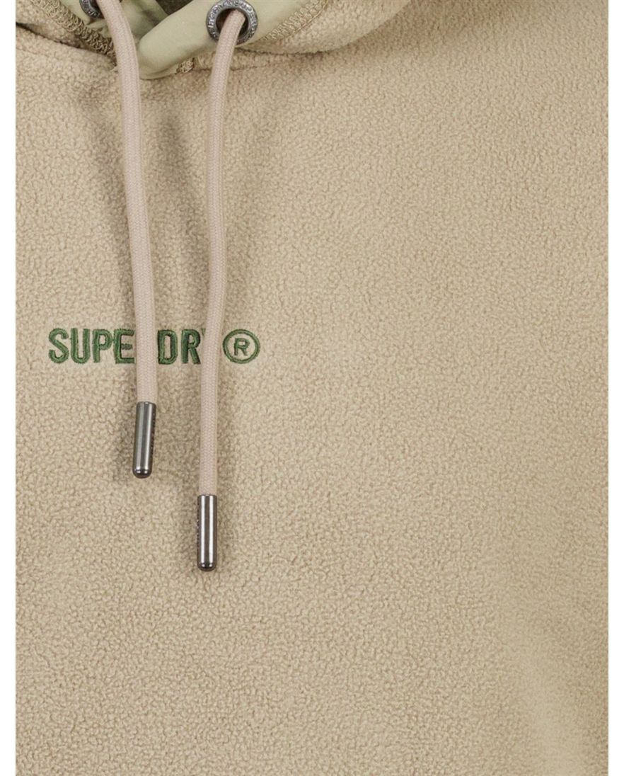 Superdry Hoodie Beige fleece groen logo effen