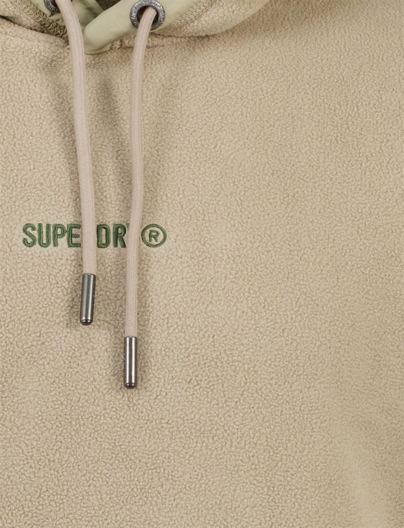 Superdry Hoodie Beige fleece groen logo met capuchon