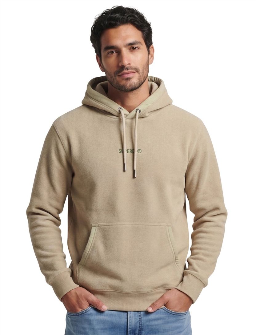 Superdry Hoodie Beige fleece groen logo met capuchon