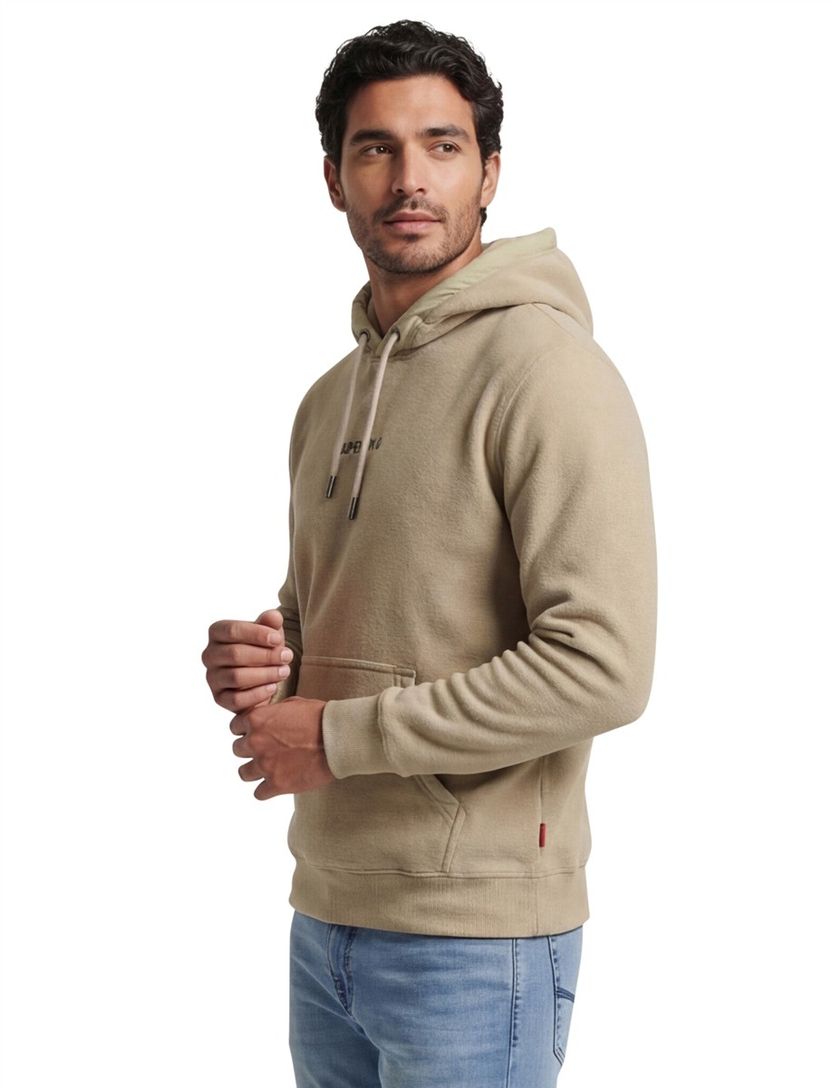 Superdry Hoodie Beige fleece groen logo met capuchon