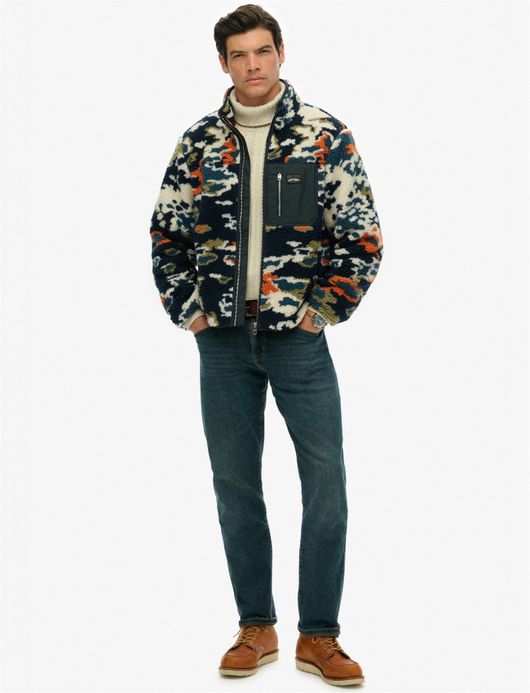 Superdry Vest donkerblauw geprint borstzak oranje groen