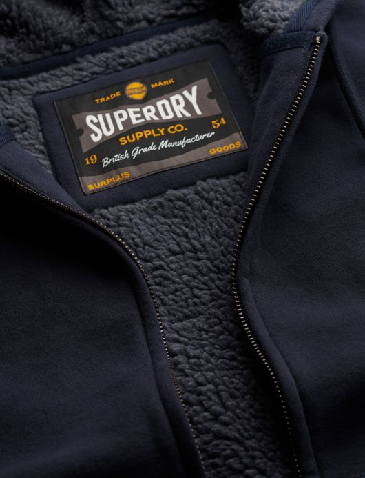 Superdry vest donkerblauw gevoerd fleece capuchon
